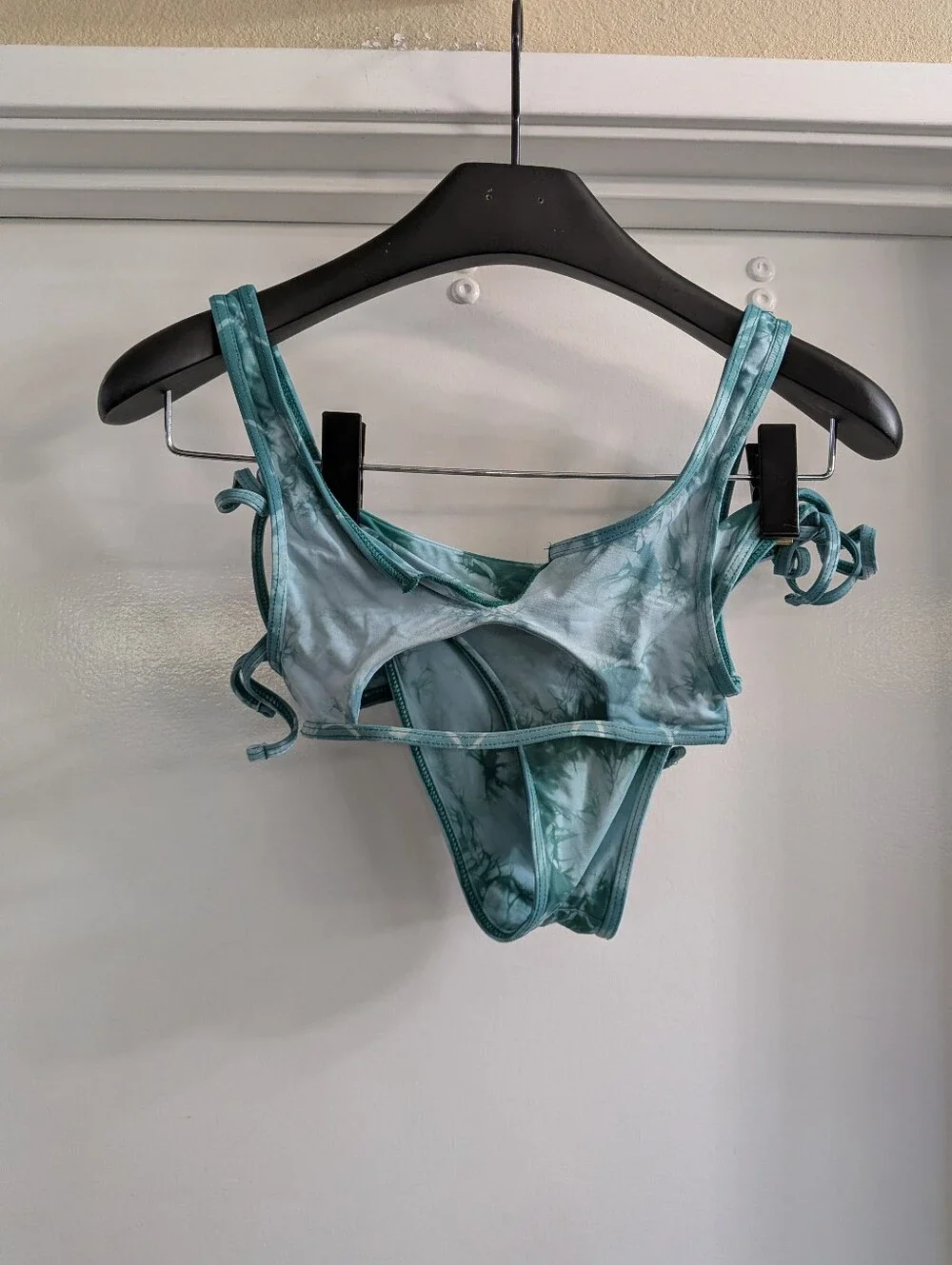 Green Tie-Dye Cutout Bikini Set by Frankie's Bikinis. Top Size XS And Bottoms S